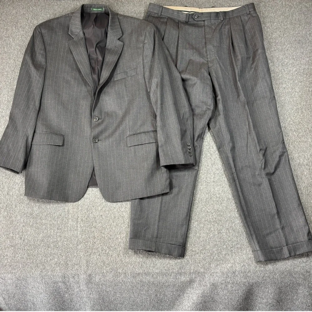 Lauren Ralph Lauren Mens Grey Pinstripe 100% Wool Suit 48R 40X31